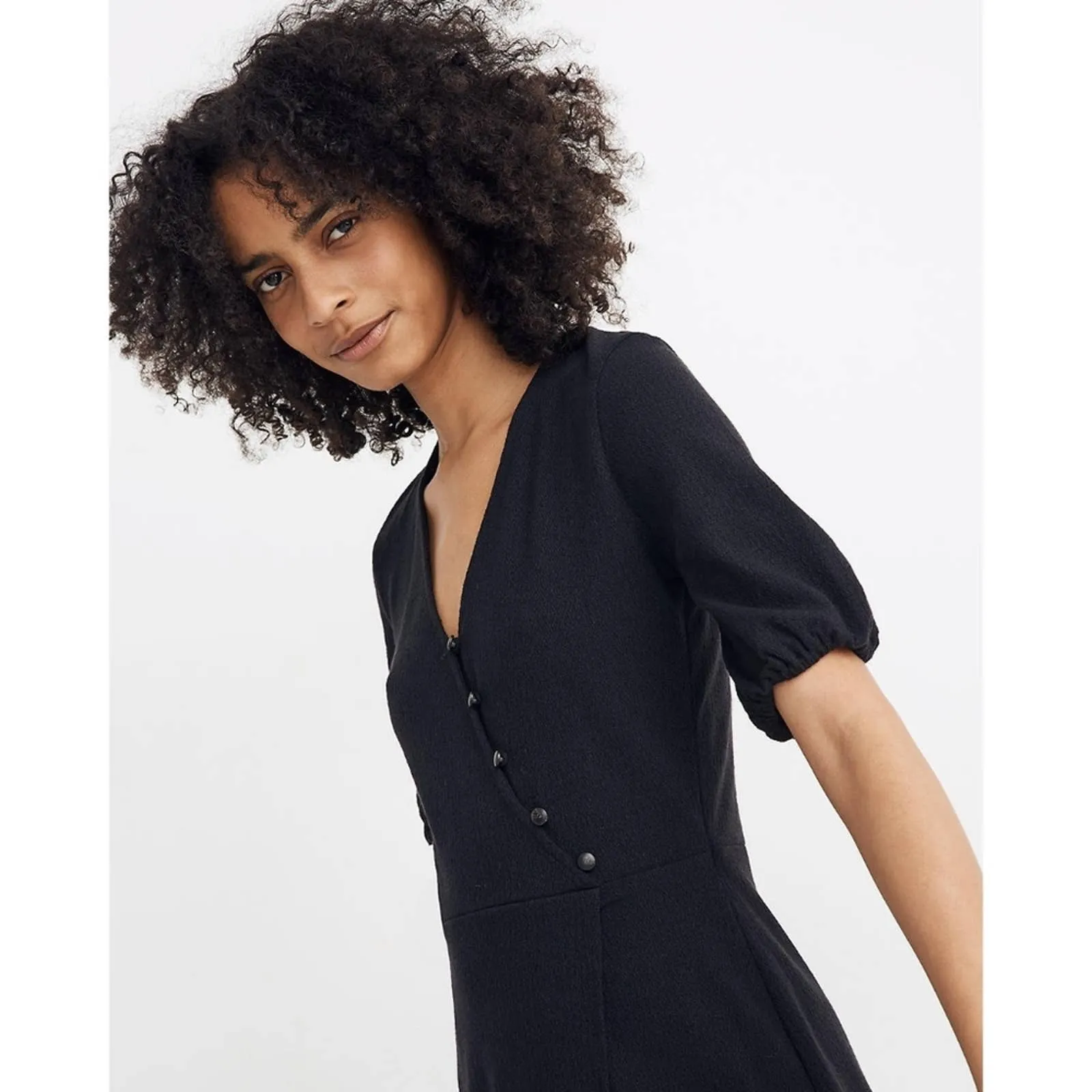Madewell Cross Front Button Dress Large Black