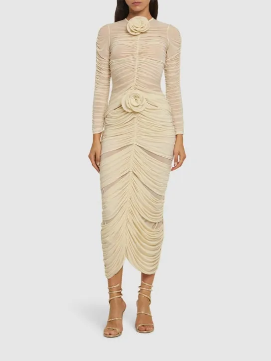Magda Butrym   Draped jersey midi skirt w/ rose 