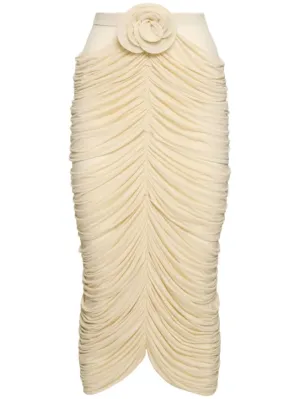 Magda Butrym   Draped jersey midi skirt w/ rose 