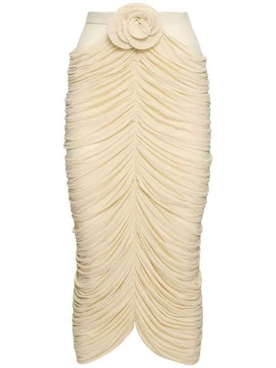 Magda Butrym   Draped jersey midi skirt w/ rose 