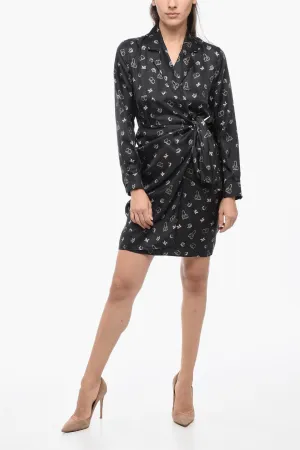 Max Mara Monogram Silk PAMPAS Wrap Minidress