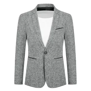 Men's Single-Breasted Notched Lapel Suit Jacket Gray