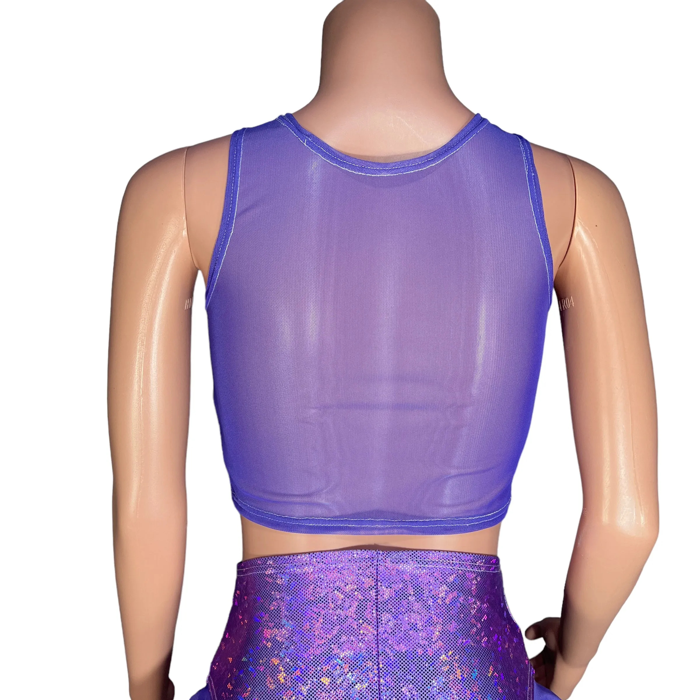 Mesh Censor Crop Tank - Lavender Mesh w/ Shattered Glass Holographic