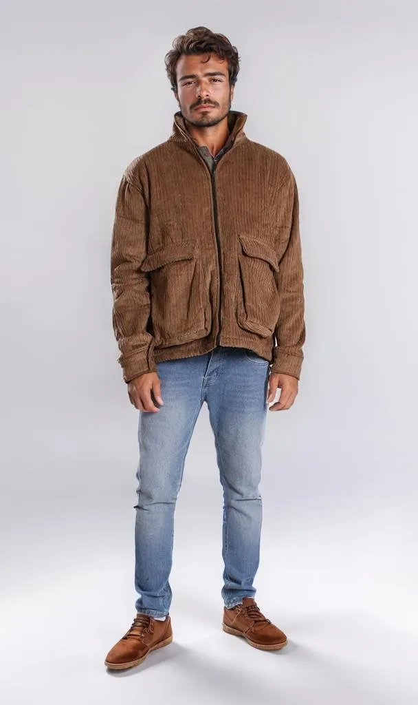 o199942-CORDUROY JACKET WITH SHEARLING DETAIL - BROWN