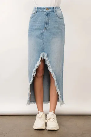 Off Kilter Elastic Back Waist Denim Skirt LIGHT WASH