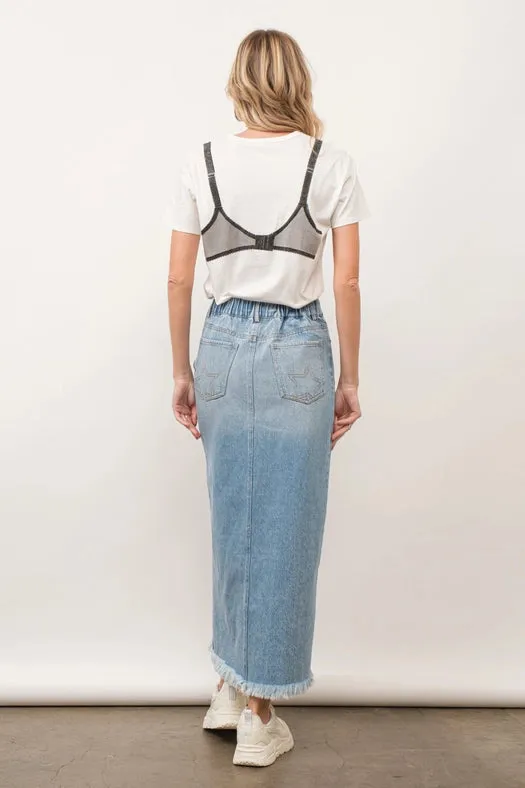 Off Kilter Elastic Back Waist Denim Skirt LIGHT WASH