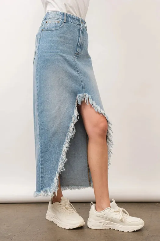 Off Kilter Elastic Back Waist Denim Skirt LIGHT WASH