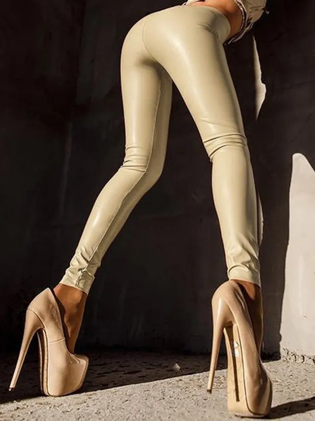Pants High Waist Stretch Pu Leather Pants for Women