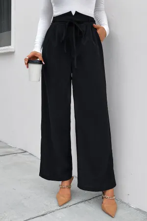 Perfee High Waist Ruched Tie Front Wide Leg Pants