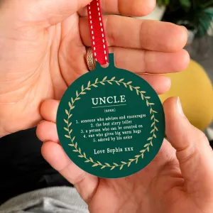 Personalised 'Definition Of Uncle' Christmas Bauble