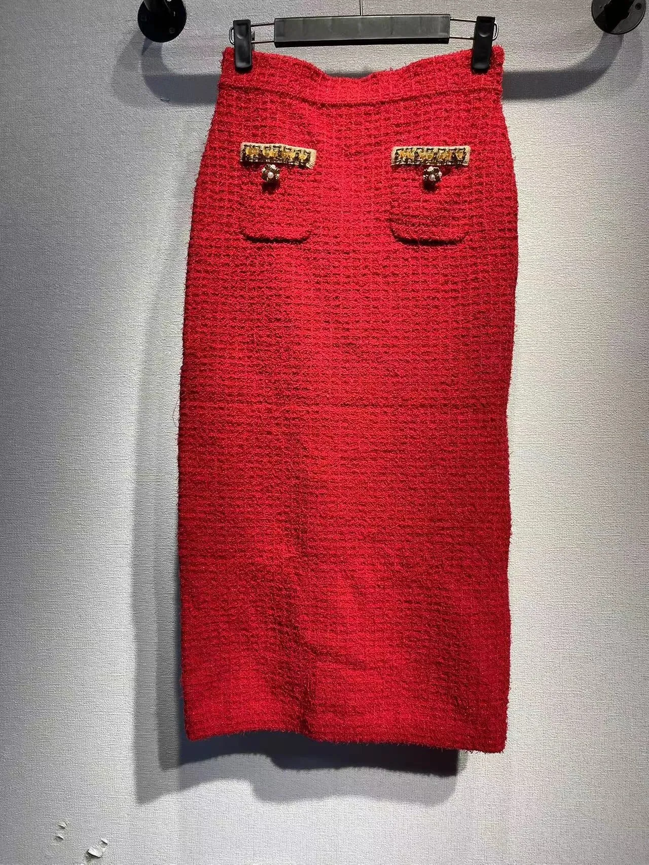 Pre Order:  Embellished V-Neck Knitted Cardigan   Hip Hugging Skirt