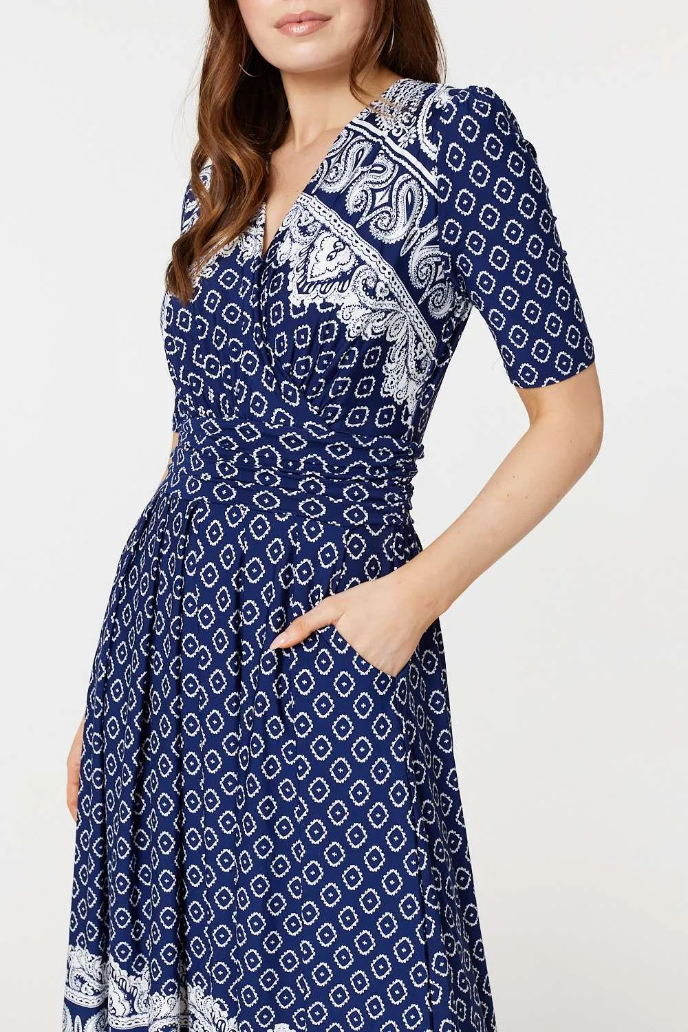Printed 1/2 Sleeve Midi Dress