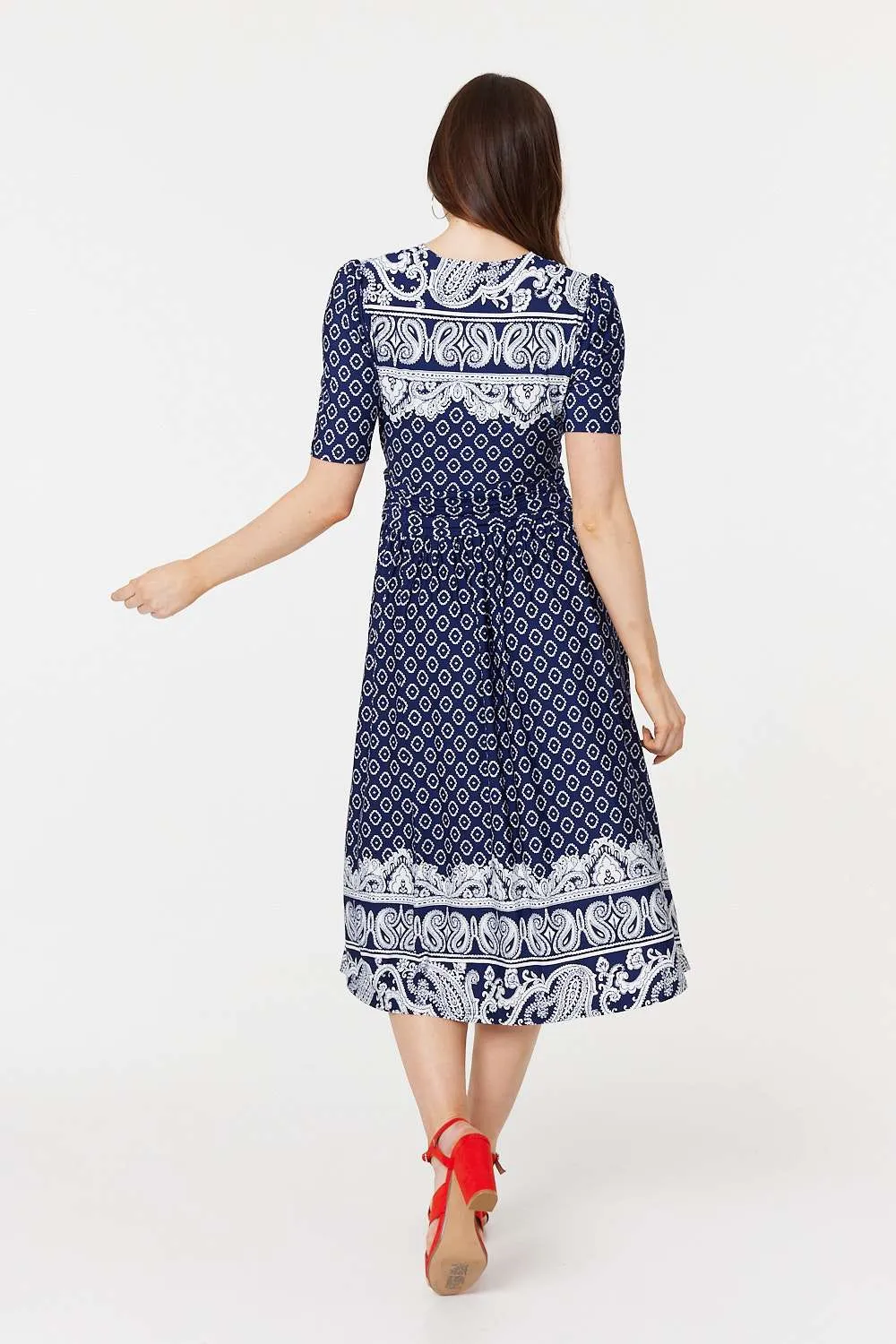 Printed 1/2 Sleeve Midi Dress