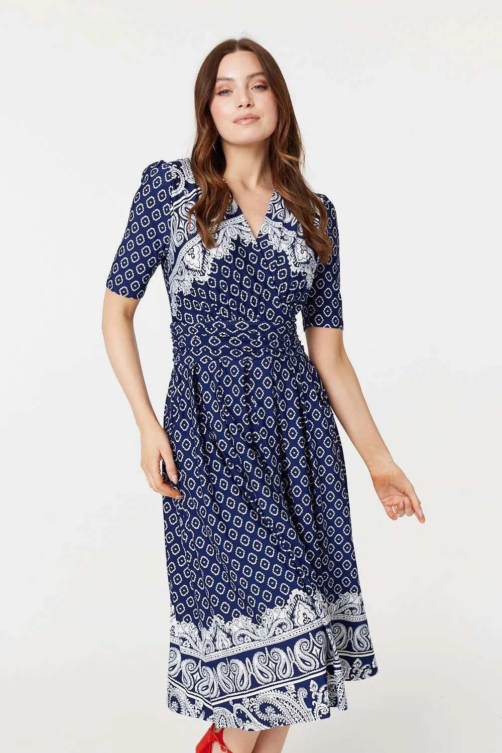 Printed 1/2 Sleeve Midi Dress