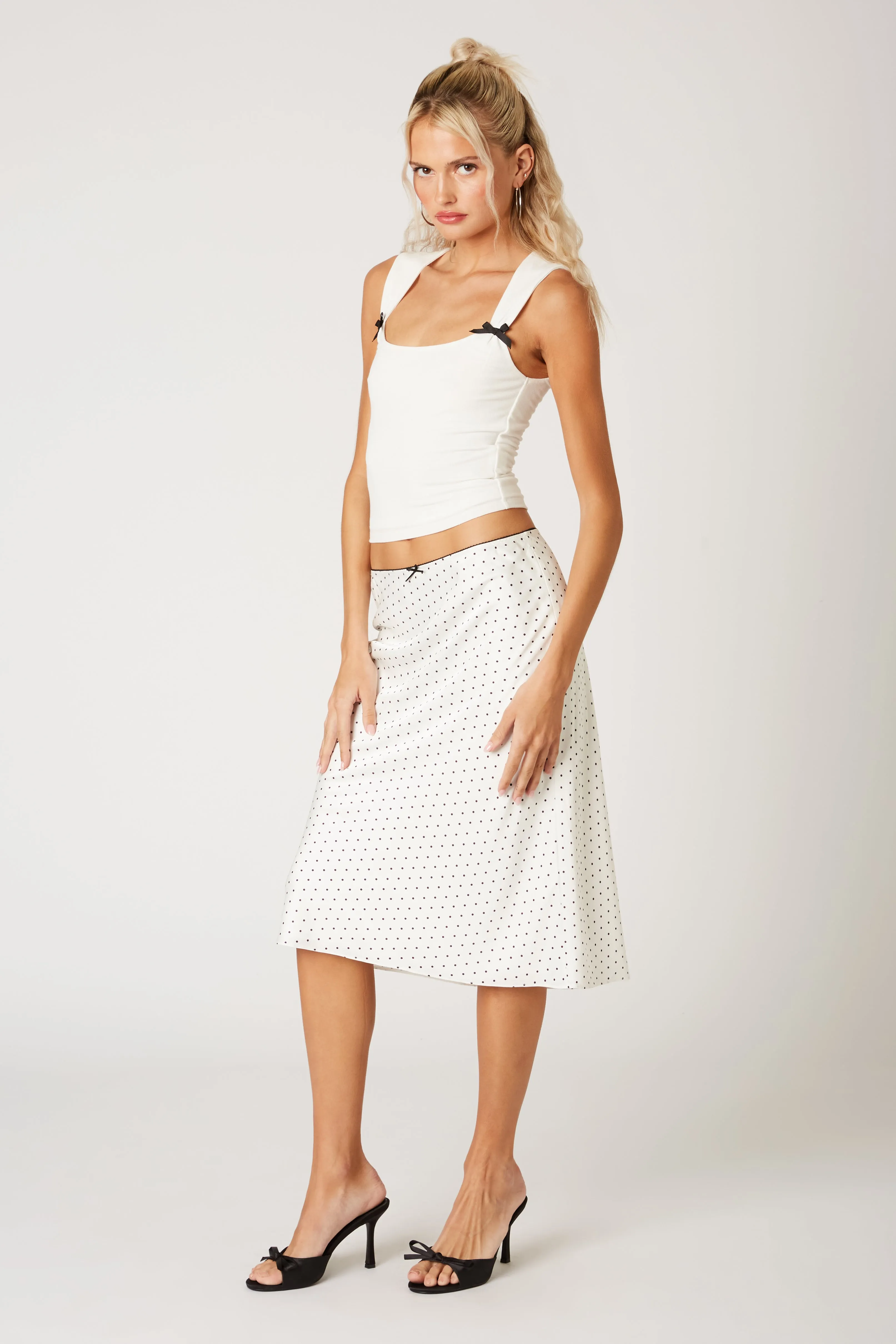 Satin Polkadot Midi Skirt