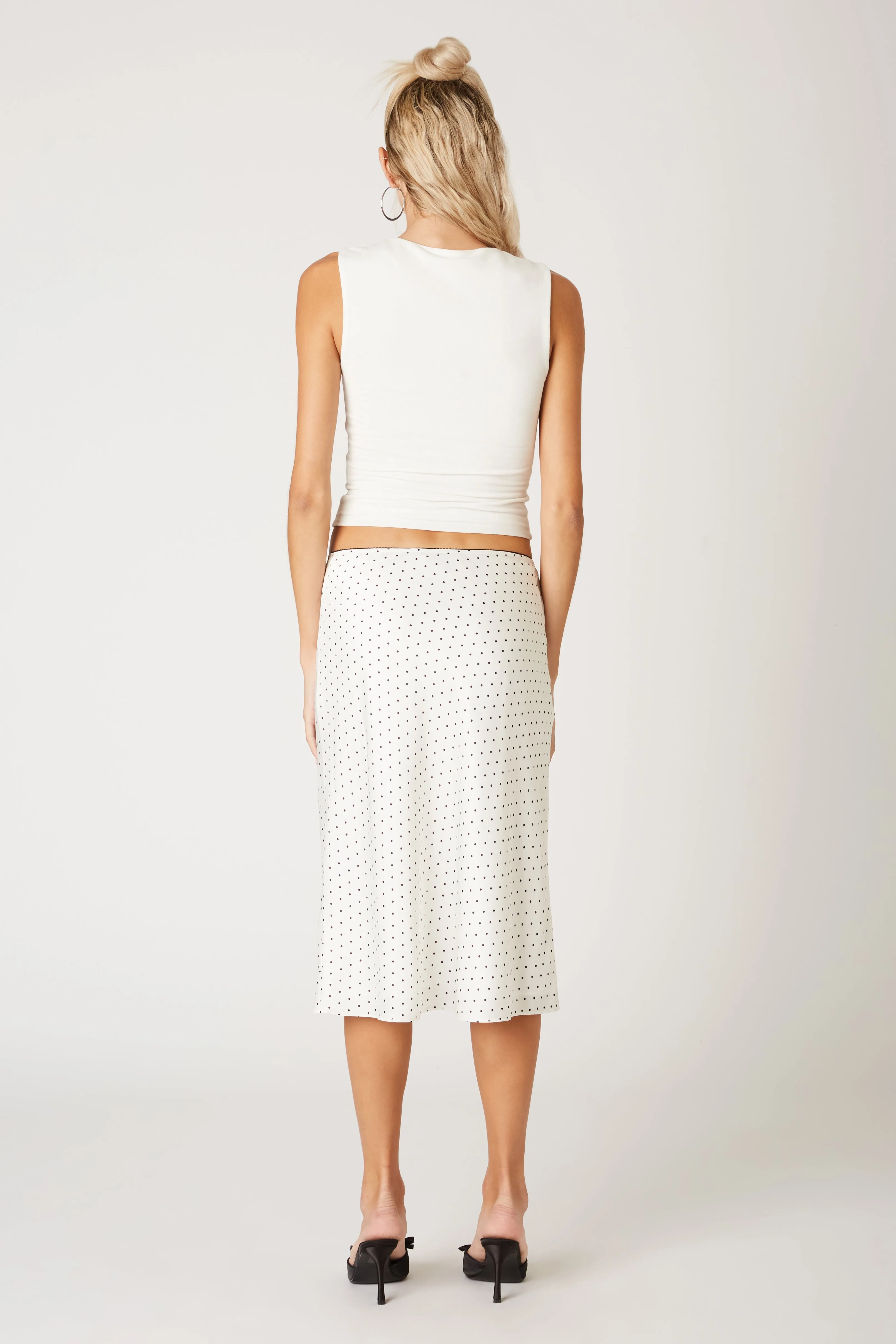 Satin Polkadot Midi Skirt