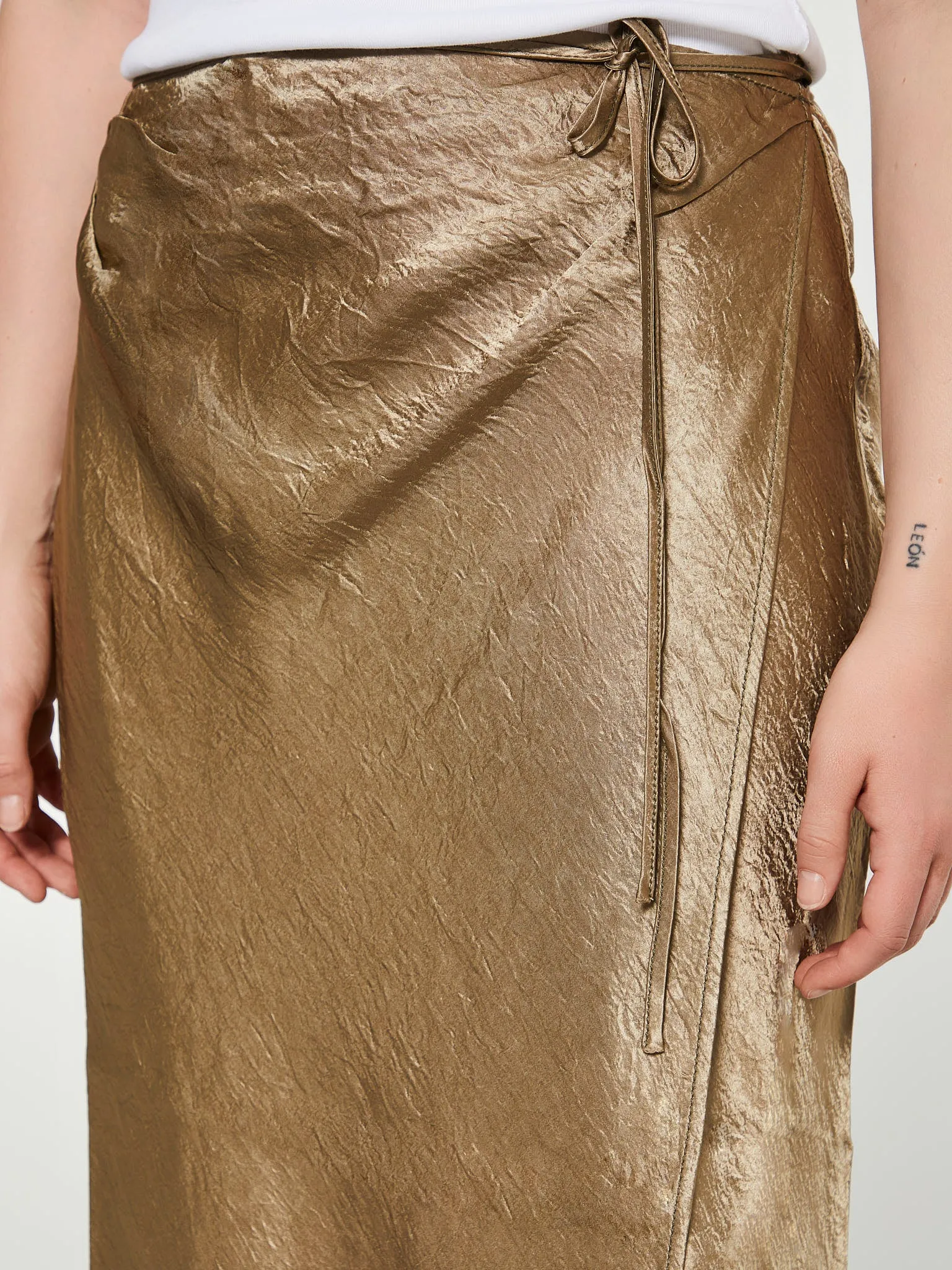 Satin Wrap Skirt in Gold