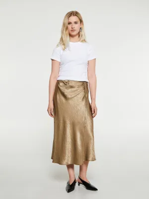 Satin Wrap Skirt in Gold