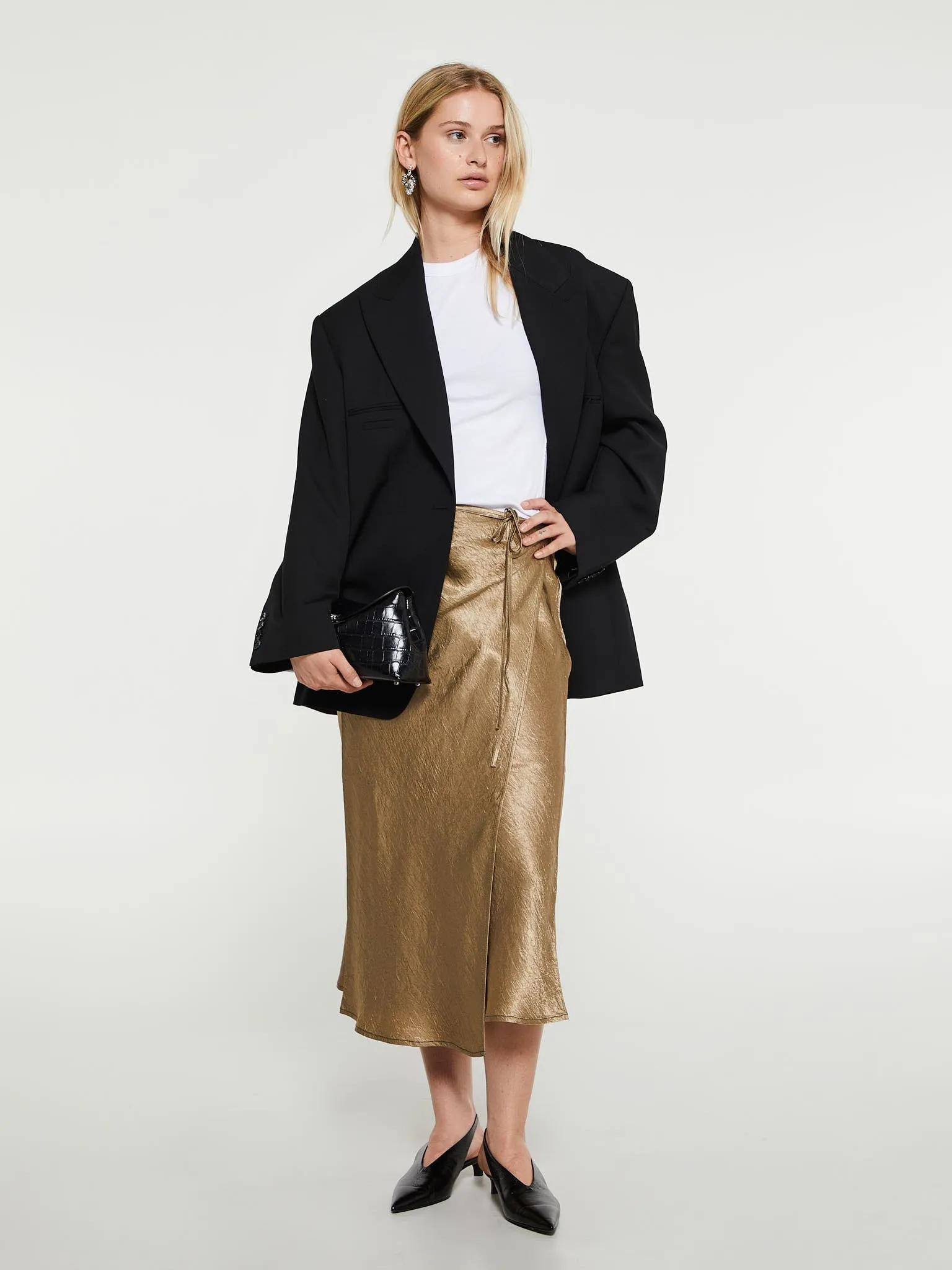Satin Wrap Skirt in Gold