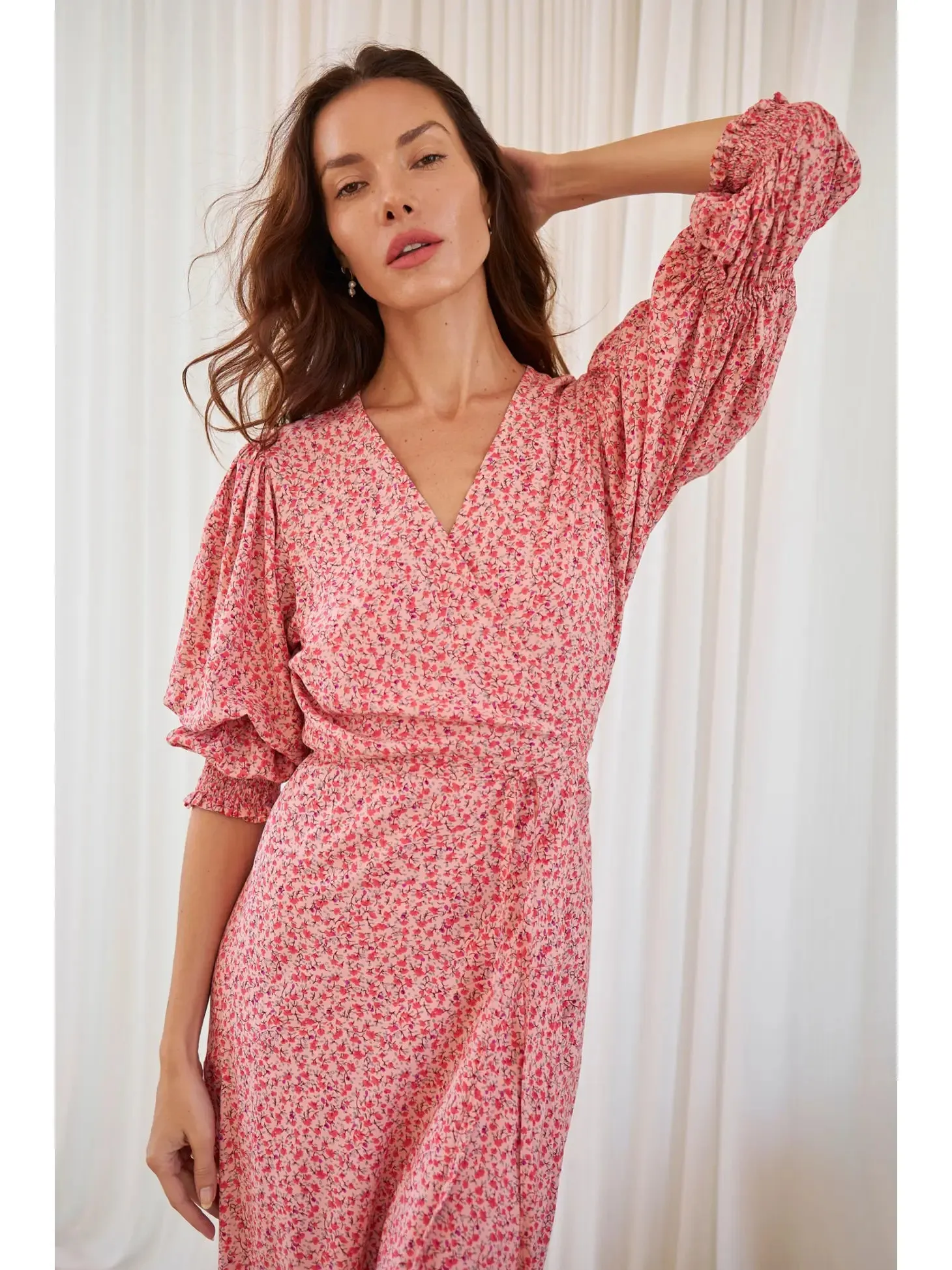 Set Sail Floral Puff Sleeve Wrap Dress | Rose Fields