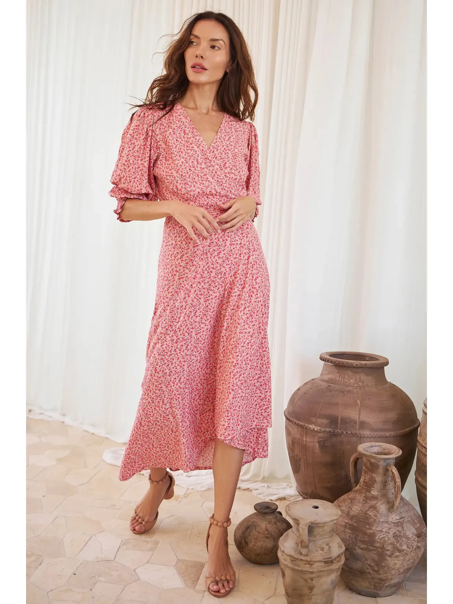 Set Sail Floral Puff Sleeve Wrap Dress | Rose Fields