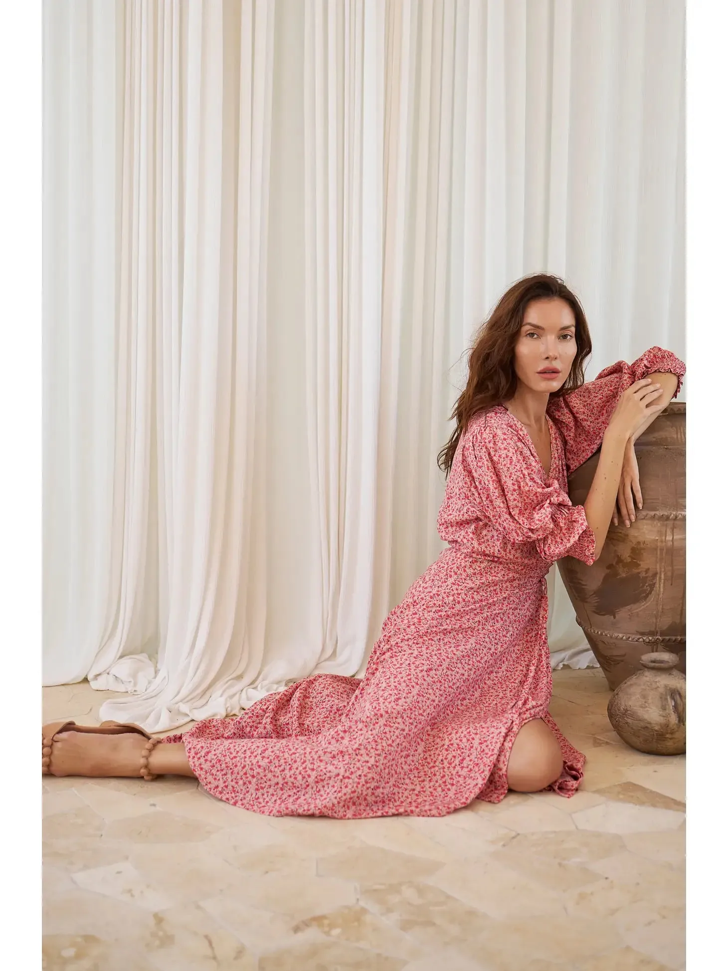 Set Sail Floral Puff Sleeve Wrap Dress | Rose Fields