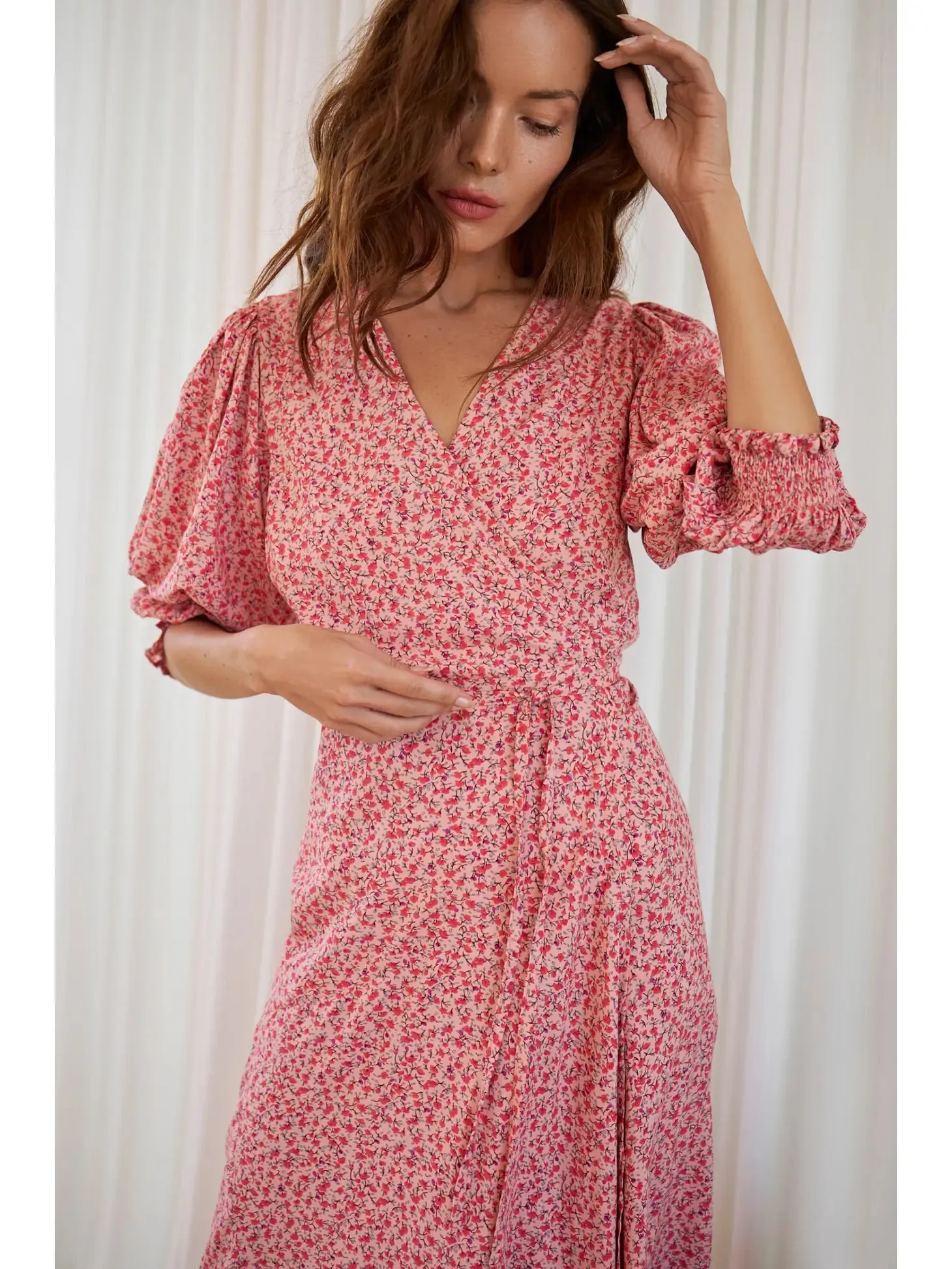 Set Sail Floral Puff Sleeve Wrap Dress | Rose Fields