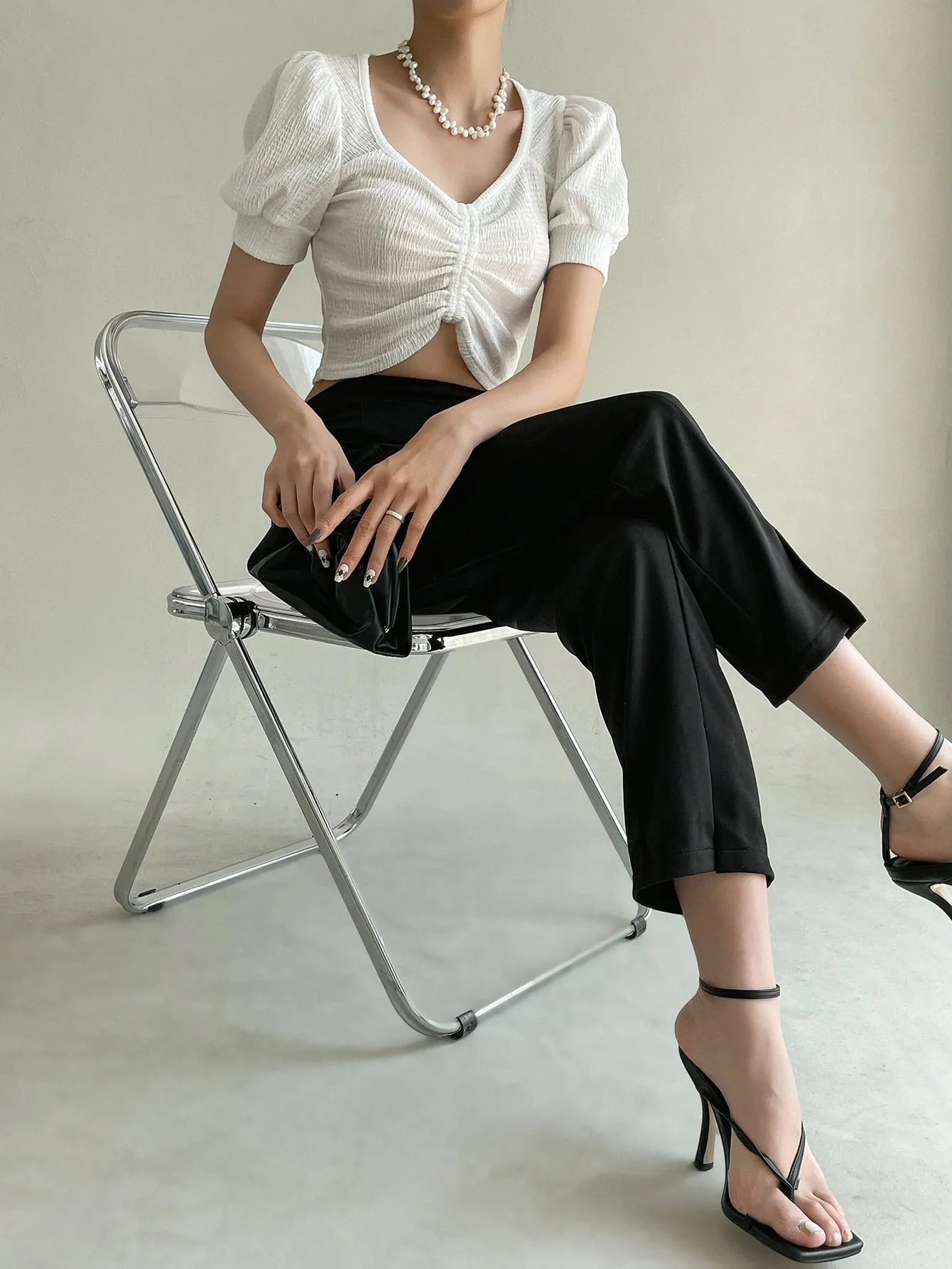 Slit Hem High Waist Pants