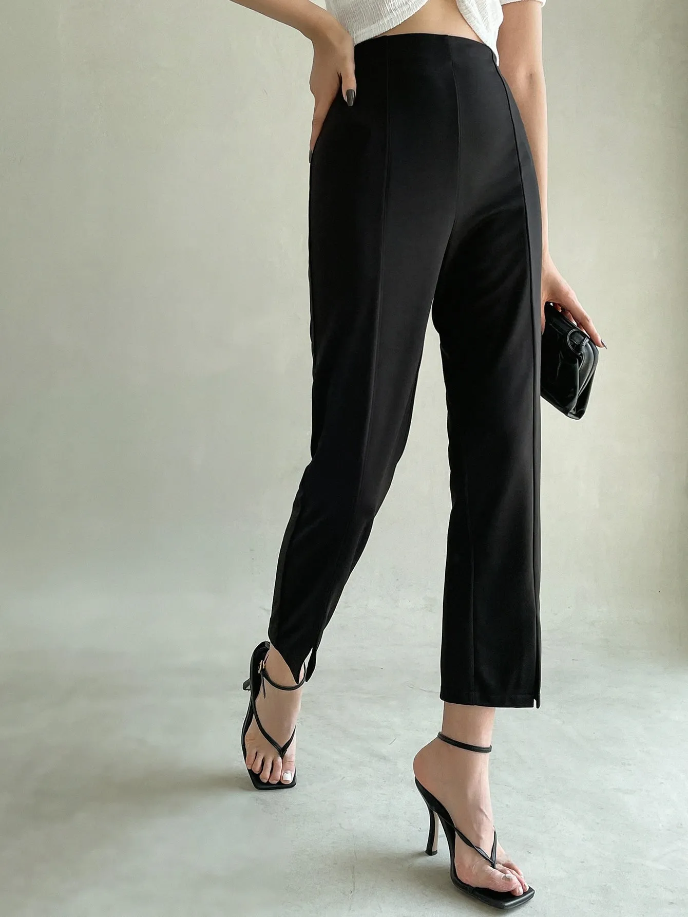 Slit Hem High Waist Pants