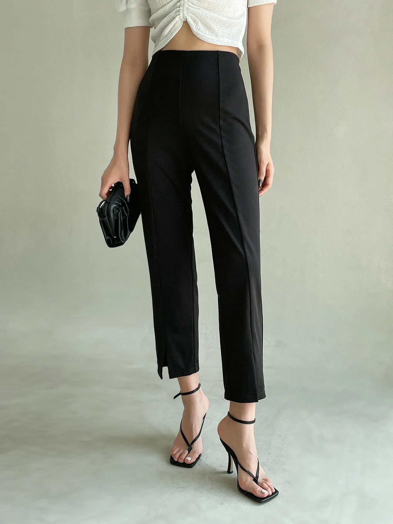 Slit Hem High Waist Pants