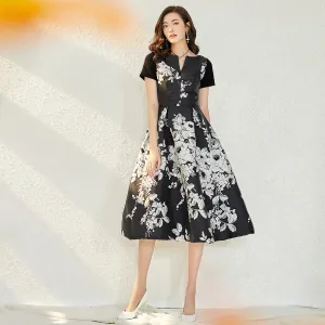 Spring retro 1950 lbd black jacquard short  sleeve wedding guest Audrey Hepburn dress - Bailey