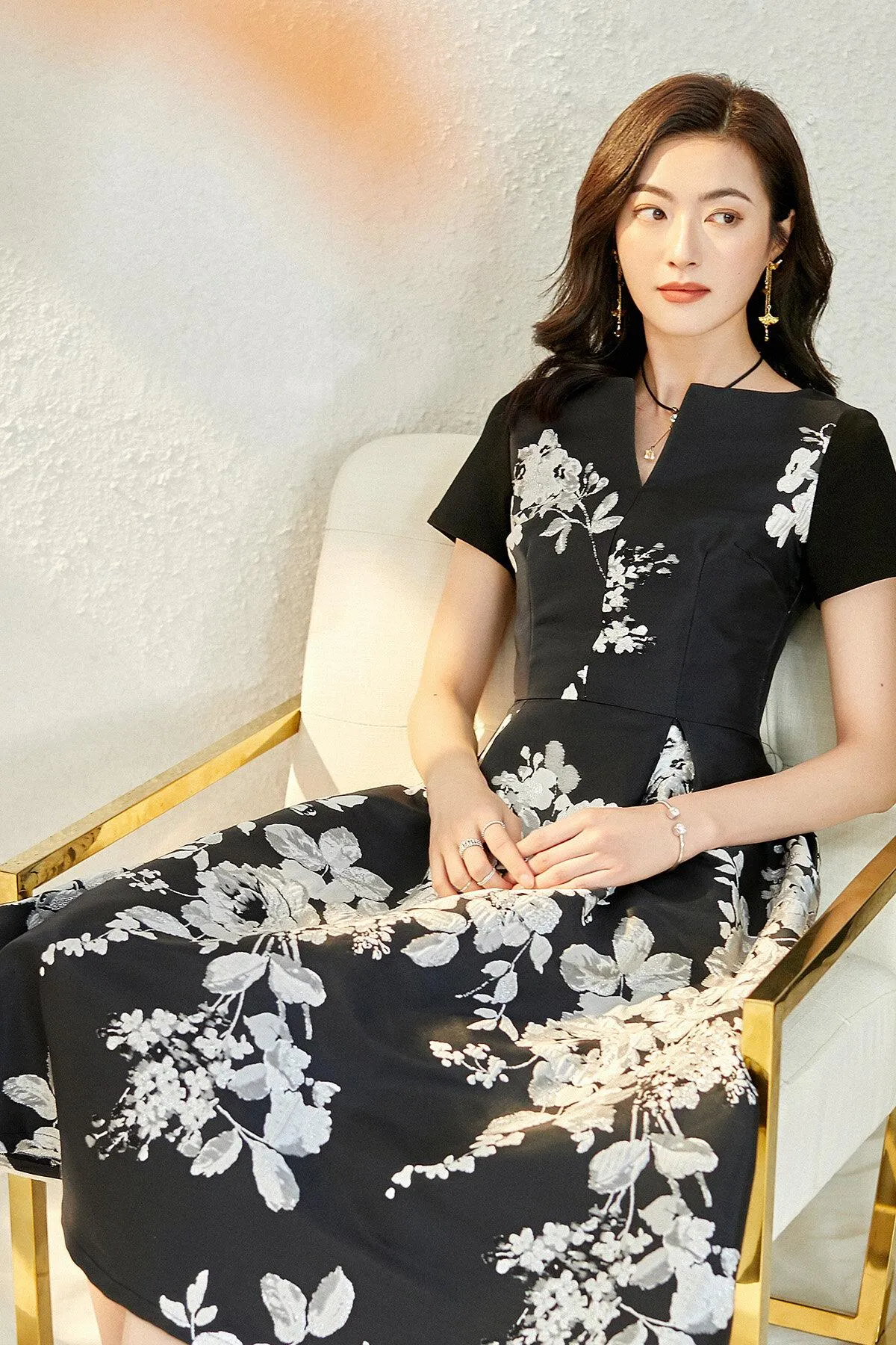Spring retro 1950 lbd black jacquard short  sleeve wedding guest Audrey Hepburn dress - Bailey