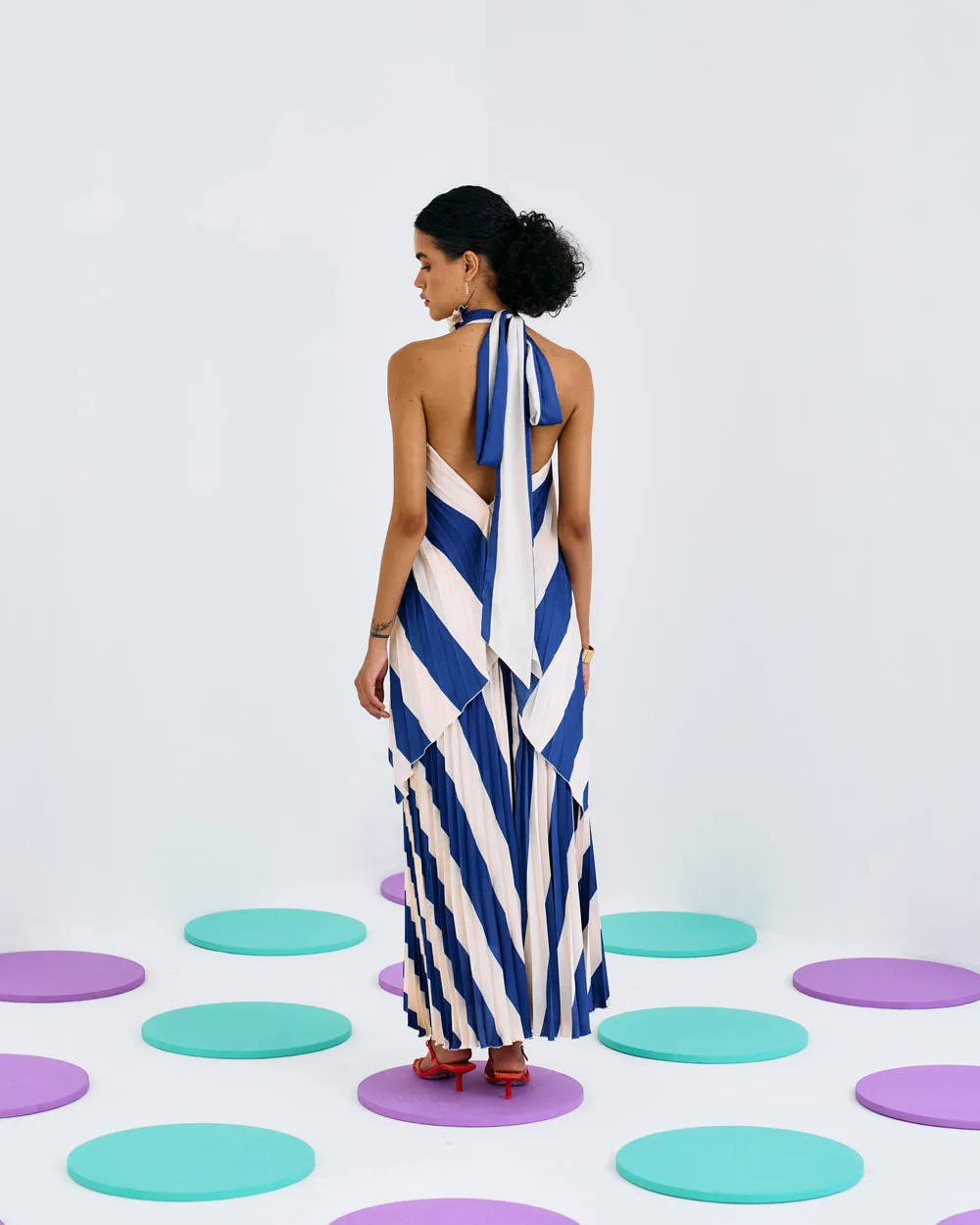 Stripe Halter Pleated Top