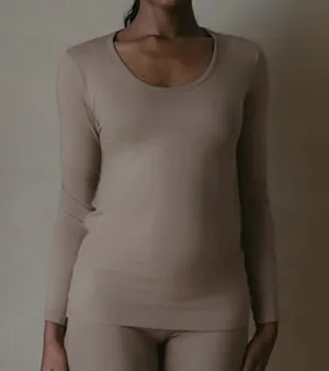 Tan Long Sleeve Round Neck Top
