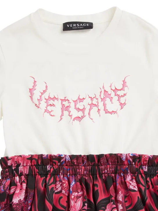 Versace   Logo print &amp; cotton poplin midi dress 