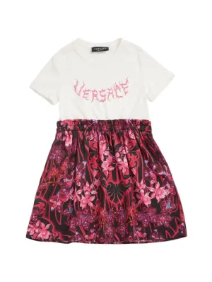 Versace   Logo print &amp; cotton poplin midi dress 