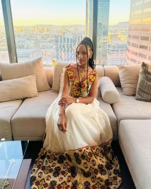 Vibrant Multicolored Habesha Dress: with Modern Patterns Traditional Ethiopian Dress Heavenly Ethiopian Wedding Dress