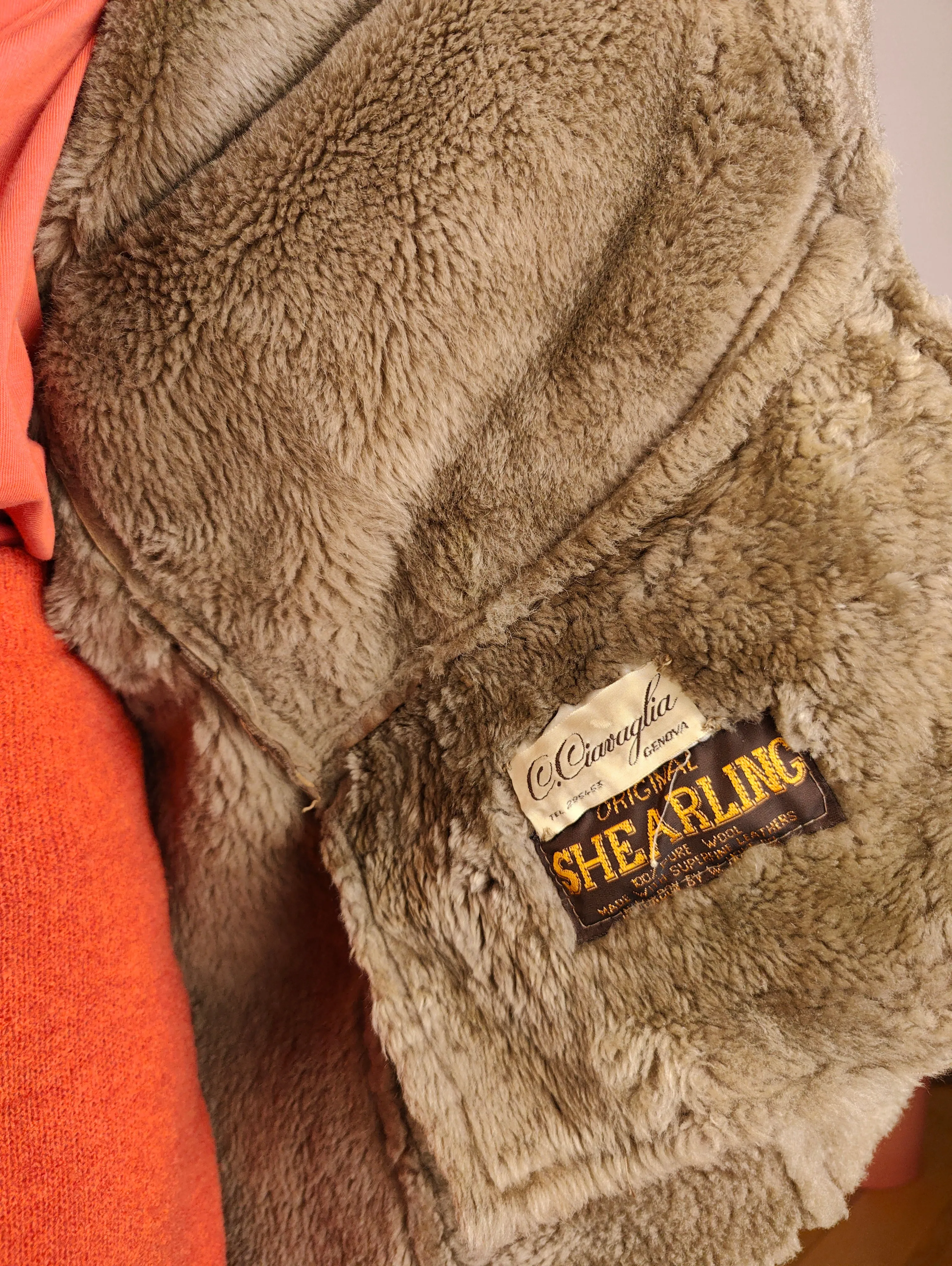 Vintage genuine shearling leather coat brown sheepskin lambskin sherpa S