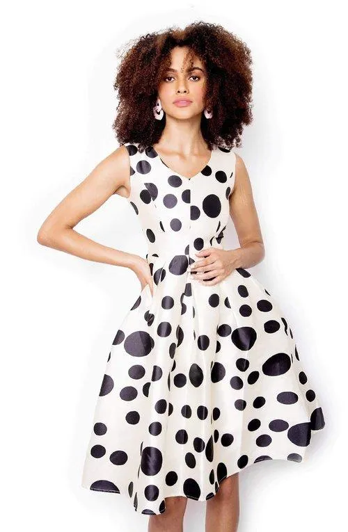 white and black polka dotvintage retro 1950 swing cocktail skirt dress - Svana