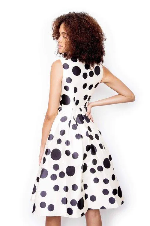 white and black polka dotvintage retro 1950 swing cocktail skirt dress - Svana