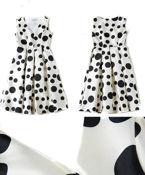 white and black polka dotvintage retro 1950 swing cocktail skirt dress - Svana