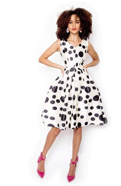 white and black polka dotvintage retro 1950 swing cocktail skirt dress - Svana
