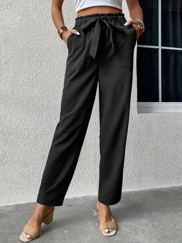 Women’s high waist solid color commuter style straight leg pants