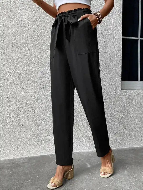 Women’s high waist solid color commuter style straight leg pants