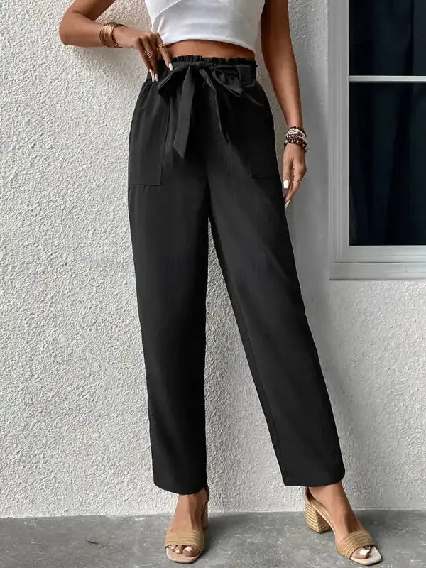 Women’s high waist solid color commuter style straight leg pants