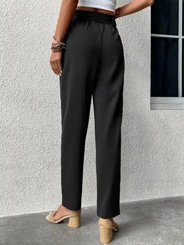Women’s high waist solid color commuter style straight leg pants