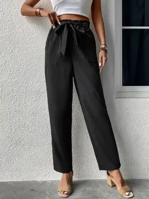 Women’s high waist solid color commuter style straight leg pants